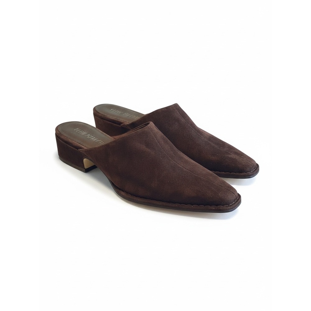 Steve Madden Dessa Mules 9.5M Brown Suede Pointed Toe Block Heel Minimalist